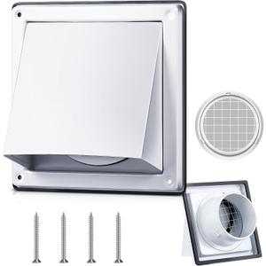 Gisafai 4'' Dryer Vent Cover Outside Walls External Extractor Fan Exhaust Vent Cap Stainless Steel Hood Cushioned Non Return Flap with Sealing Gasket Grille Screen(White)