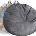 Stuffed Animal Storage Bean Bag Chair Cover (No Filler) Washable Ultra Soft Corduroy Bean Bag Cover for Organizing Plush Toys or Textile, Sack Bean Bag for Adults, Teens (Dark Gray)