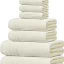 Tens Towels Pack of 8 Towels Set, 2 Extra Large Bath, 2 Hand, 4 Washcloths, 100% Cotton, Lighter Weight, Quicker to Dry, Super Absorbent, Perfect for Bathroom, Cream