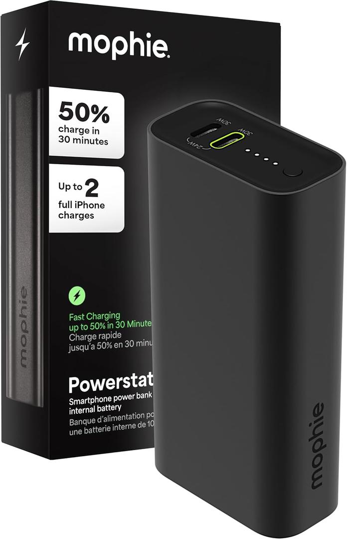 Mophie Powerstation 10,000mAh Power Bank (Gen 3)  Ultra-Fast USB-C PD, 30W Output, Charges 2 Devices, Up to 2 Phone Charges, LED Indicator, Compact & Portable, Premium Anodized Aluminum Body, Black
