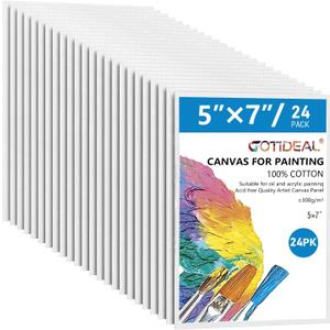 GOTIDEAL Canvases for Painting, 5x7 inch of 24, Professional Primed White Blank Flat Canvas Panels- 100% Cotton Artist Canvas Boards for Acrylics Painting, Oil Watercolor Tempera