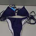 Tainehs Ribbed Two Piece Bikini Sets for Women Sexy Halter Triangle Top Swimsuit String Thong Bathing Suit M