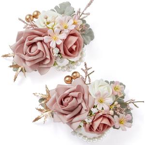 Serwalin    Wrist Corsage for Wedding, -  Corsages for Bridesmaid Mother Grandmother, Artificial Flowers for Prom Ceremony Anniversary Cake Topper(Pink)