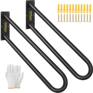 U-Shaped Hand Rails for Outdoor Steps, Heavy-Duty Non-Slip Stair Railing for 1-3 Indoor Stairs & Exterior Steps, Wall Mounted Metal Handrail for Seniors, Kids, Pregnant Women, 2 Pack