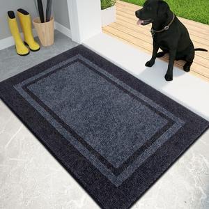 PURRUGS Dirt Trapper Door Mat 24" x 36", Non-Slip/Skid Machine Washable Entryway Rug, Shoes Scraper, Area Rug, Super Absorbent Welcome Mat for Muddy Wet Shoes and Paws, Bluish Grey & Charcoal