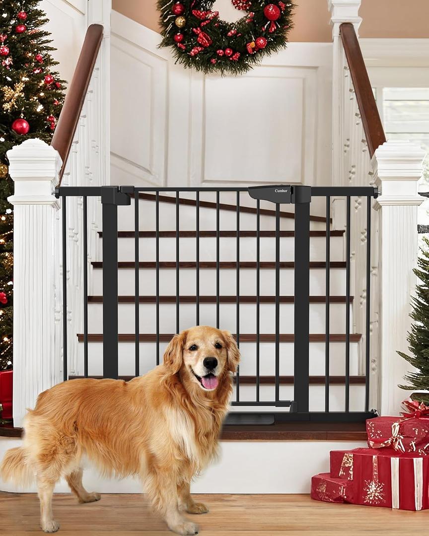 Cumbor 29.7-46" Baby Gate for Stairs, Toddler Safety Essentials for The House, Auto Close Dog Gate for Doorways, Mom's Choice Awards Winner-Easy Install Pressure Mounted Pet Gates for Dogs, Black