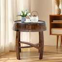 Handcrafted Rustic Whiskey Barrel End Table,Wine Barrel Table Bourbon Coffee Barrel Desk 23 Round Solid Wood Accent Coffee & Side Table  Farmhouse Style Nightstand for Living Room Bedroom Patio