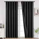 Joydeco 90 Inch Blackout Curtains for Bedroom, Thermal Insulated Black Out Curtains 2 Panels Set, Room Darkening Drapes for Living Room Window Rod Pocket Back Tab (W52 x L90 Inch, Black)