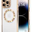 Rectangle Magnetic Clear Case for iPhone 12 Pro, [Compatible with MagSafe],Soft Plating Phone Case with Full Camera Lens Protection,Anti-Scratch Shockproof Slim Cover, Gold