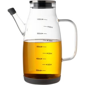 Large Glass Oil Dispenser Bottle for Kitchen Cooking Recipiente Para Aceite De Cocina Olive Oil Vinegar Dispenser Cruet Stainless Steel Lid No Drip Liquid Container (Clear, 34oz /1000ml) (33.8 Ounces)