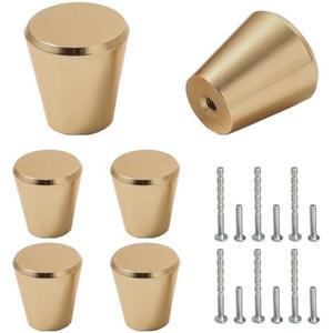 Mokife Kitchen Cabinet Knobs, 6 Pack Brushed Gold Cabinet Handles Modern Round Solid, Furniture Door Hardware Pulls for Drawers Cupboard Dresser Wardrobe Closet, 20x23mm