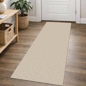 EARTHALL Woven Runner Rug 2x5 Ft Washable Runners for Hallways Cotton Non Slip Rubber Backed Kitchen Runner Braided Indoor Floor Carpet for Entryway, Hallway, Kitchen, Bedroom, Beige/Khaki