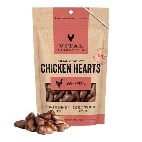 Vital Essentials Freeze Dried Raw Chicken Hearts Dog Treats | Single Ingredient | Premium Quality | Grain Free Treats for Dogs, 3.75 oz Bag. (Best By: 2027/04/28)