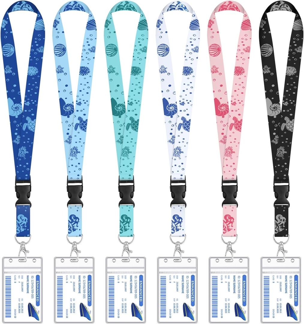 HONSIO 6 Pack Cruise Lanyard for Ship Cards Detachable Lanyards with Waterproof ID Badge Holders, Ocean Creature 2026 Cruise Essentials Accessories (Multicolor)