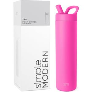 Simple Modern Water Bottle with Straw lid | Insulated Stainless Steel Thermos | Reusable Travel Water Bottles for Gym & Sports | Leak Proof & BPA Free | 24oz, Raspberry Vibes