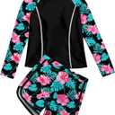 Vogseek Girls Rash Guard Swimsuits 2 Piece Bathing Suit UPF 50+ Summer Swimwear Size 10-12T (Black)