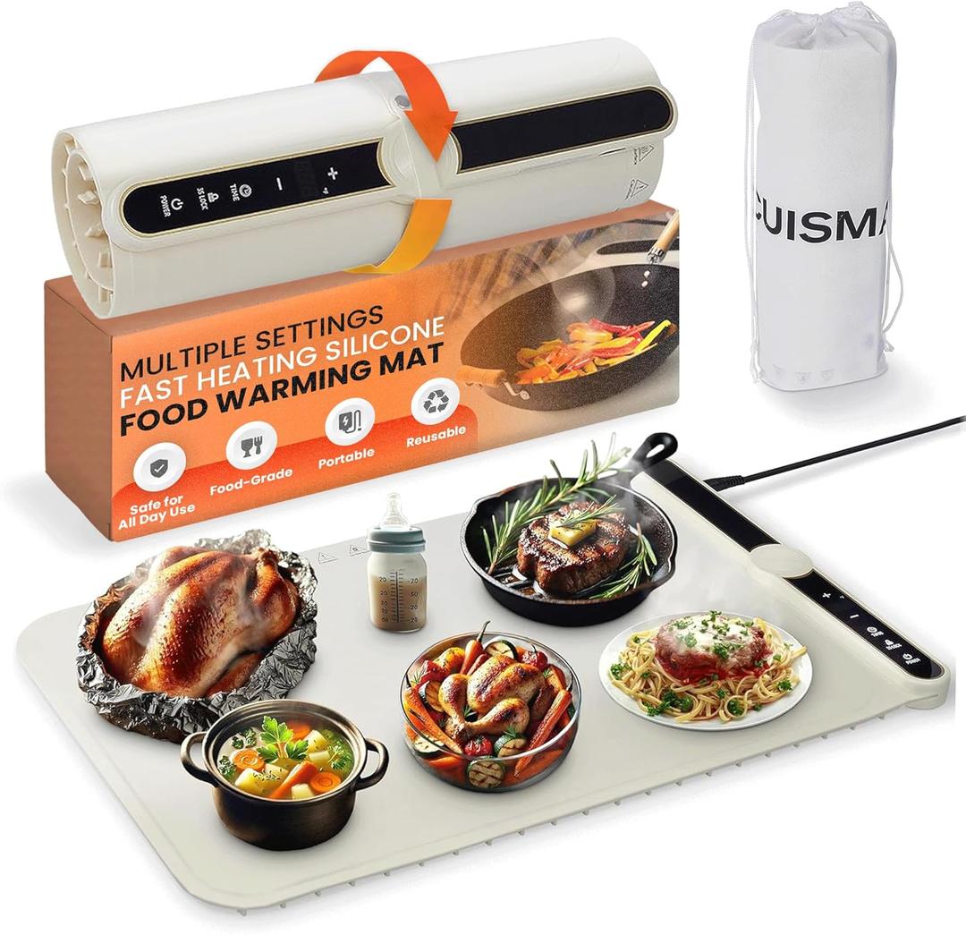 Food Heating Mat  Electric Warming Tray with Multi Temperature Levels, Silicone Roll-Up Pad to Keep Food Warm for Party, Portable Warming Tray with Raised Feet for Buffets, Events, Travel, Home