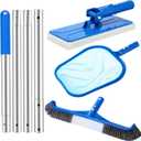Tioncy 4 Pack Swimming Pool Cleaning Kit Including Pool Cleaning Brush Scrubbing Scouring Sponge Pad Skimmer Leaf Net and 47inch Swimming Pool Cleaning Poles for Inflatable Pool Home Spas Hot Tubs