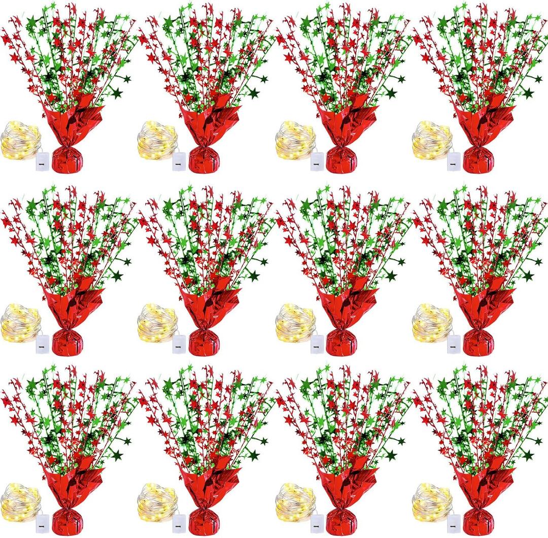 12 Pack Christmas Metallic Foil Spray Centerpiece Star Table Decoration Burst Table Centerpieces for Xmas Birthday Wedding Anniversary Holiday Party Supplies Decor, Red&Green