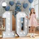 Marquee Numbers 3 Feet Tall Big Light Up Numbers 10th Happy Birthday Decorations Girl Boy White Anniversary Party Decor Large Cardboard Prop Backdrop Sign 10