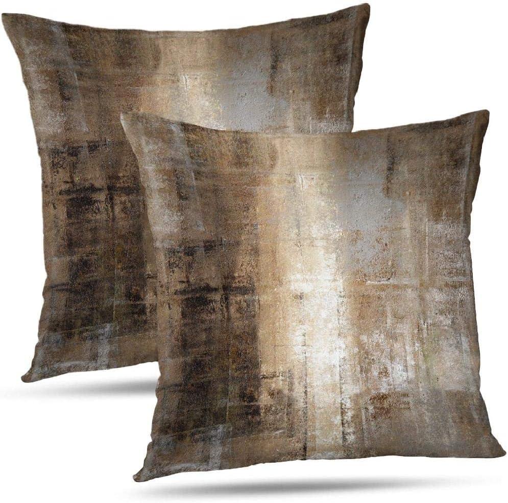 Taupe Abstract Art Artwork Pillow Cover, Gallery Modern Decorative Throw Pillows Cushion Cover for Bedroom Sofa Living Room 18 x 18 Inch Set of 2