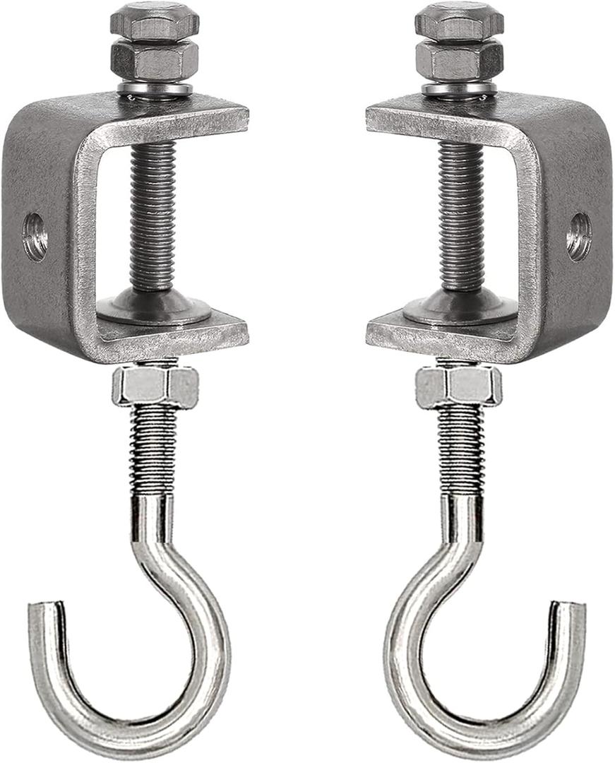 2 Set Metal Beam Hook 1 Inch Stainless Steel C Clamps and Heavy Duty Hanging J Hook/Threaded Screw Hook for Garage I Beam