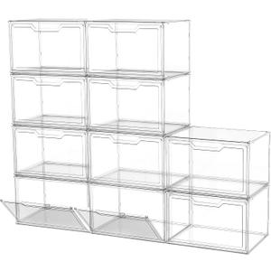 Magnetic Acrylic Clear Shoe Boxes 360 Transparent Stackable Sneaker Storage & Organizer Box, Professional Shoe Display Case & Multipurpose Storage Bin for Closet (10pcs)