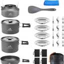 THTYBROS 27pcs Camping Cookware Mess Kit for 2-4 People, Portable Cookware Set with Kettle, Pots & Pans, Stainless Steel Utensils, Plates, Dishware for Backpacking, Picnic, Outdoor Adventures