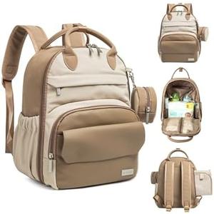 KeaBabies Diaper Bag Backpack - Multifunctional Travel Diaper Back Packs,Maternity Baby Changing Bags, Compact 12L Capacity, PU Leather,Waterproof, Unisex,Stylish Nappy Bag, Diaper Changing Pad(Latte)