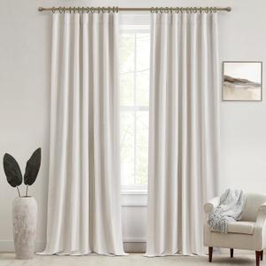 Birch Total Blackout Curtains 96 Inches Long for Bedroom 8 Foot Tall Heavy Thermal Rustic Country Curtains for Living Room Track System Window Treatments Beige Linen Burlap (50Wx96L 2 Panels)