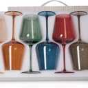 Colored Glasses Set of 6-17oz, Hand Blown Crystal Colorful Glasses with Long Stem, Unique Gift for Wedding, Birthday, Christmas