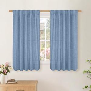 BGment Denim Blue Linen Curtains 48 Inch Length for Short Windows, Light Filtering Drapes Textured Rustic with Rod Pocket Back Tab for Office Bedroom Bathroom Country, 2 Panels Set, 42 Inch Wide BGment Denim Blue Linen Curtains 48 Inch Length for Short Windows, Light Filtering Drapes Textured Rustic with Rod Pocket Back Tab for Office Bedroom Bathroom Country, 2 Panels Set, 42 Inch Wide