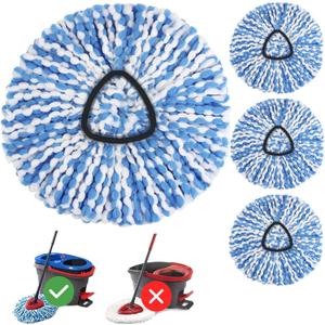 4 Pack Spin Mop Head Replacement for O Cedar RinseClean Spin Mop Refill, Mop Replace Head for Only 2-Tank System, Fluffy Microfiber, Machine Washable (Blue)