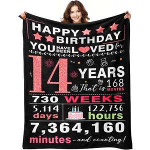 14 Year Old Girl Birthday Gifts - Gifts for 14 Year Old Girl - 14th Birthday Decorations for Girls - Fourteen YR Bday Gift for Girls Daughter Granddaughter Niece Sister Ideas Blanket 50"x60."