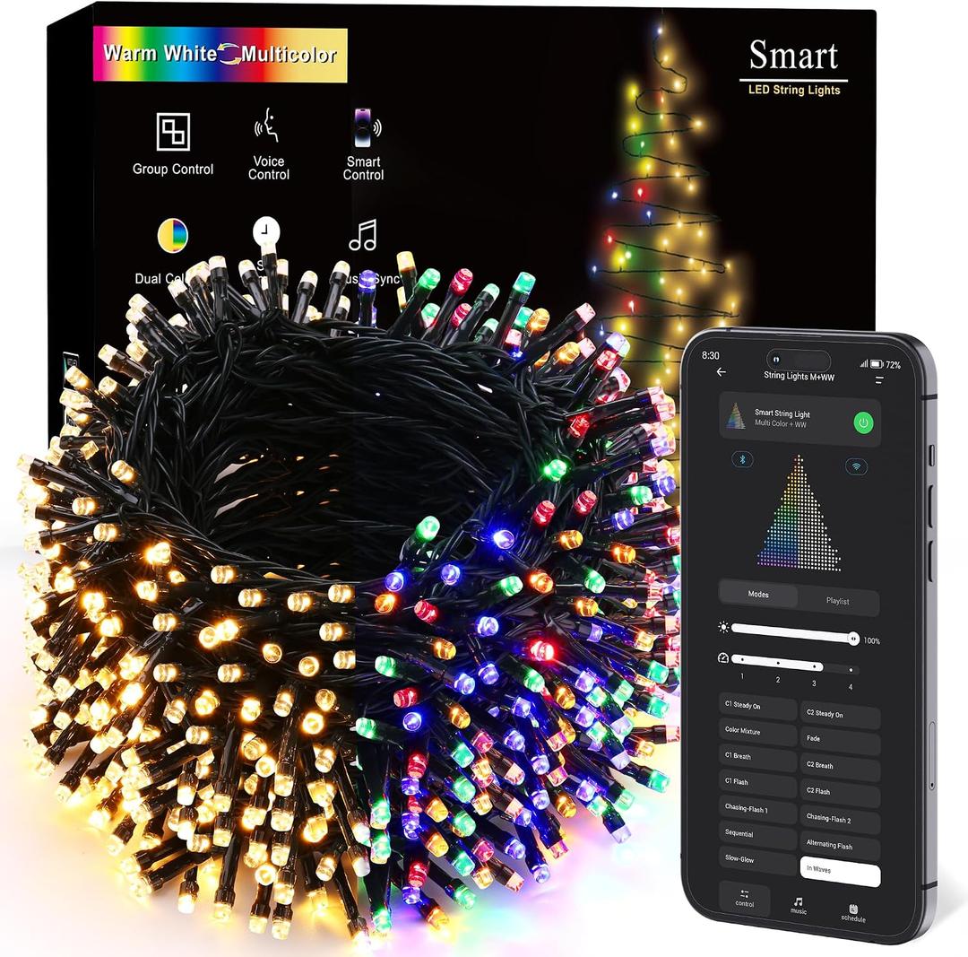 BrizLabs Color Changing Christmas Lights, 262ft 800 LED Smart Christmas String Lights Work with Alexa & Google Home, Warm White & Multicolor WiFi Xmas Tree Light Music Sync for Xmas Tree Home Decor