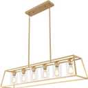 6-Light Gold Chandeliers for Dining Room | Modern Kitchen Island Light Fixture | Rectangle Chandelier for with Clear Glass Shade | Apply to Dining Room Light fixtures Over Table, L48" - 6 Light