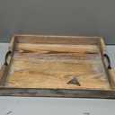 Large Wood Rectangular Serving Tray 20 x 14 Inch Rustic Wooden Ottoman Tray with Metal Handle and Wrapped Corners, Wood Coffee Table Tray Solid Pine Decorative Tray Whitewashed
