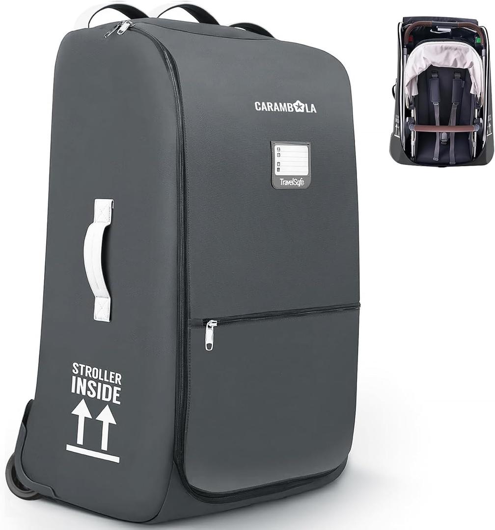 CARAMBOLA Stroller Bag for Airplane,Travel Bag - Compatible with UPPAbaby Vista/V1 V2 V3, Cruz/V1 V2 V3 |Rolling Wheel Bag with Storage Pocket, Waterproof, Rolling Wheels, Multiple Handles | Grey (L25"W12"H32", Gray)