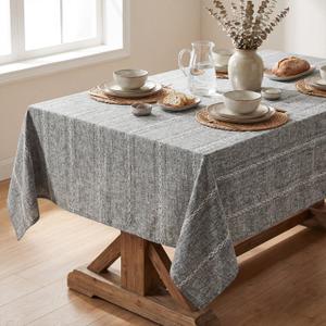 Horaldaily Grey Cotton Blend Tablecloth 52×70 Inch Rectangular, Farmhouse Style, Wrinkle Resistant Washable Table Cloth, Hemstitched Embroidery Table Cover for Home