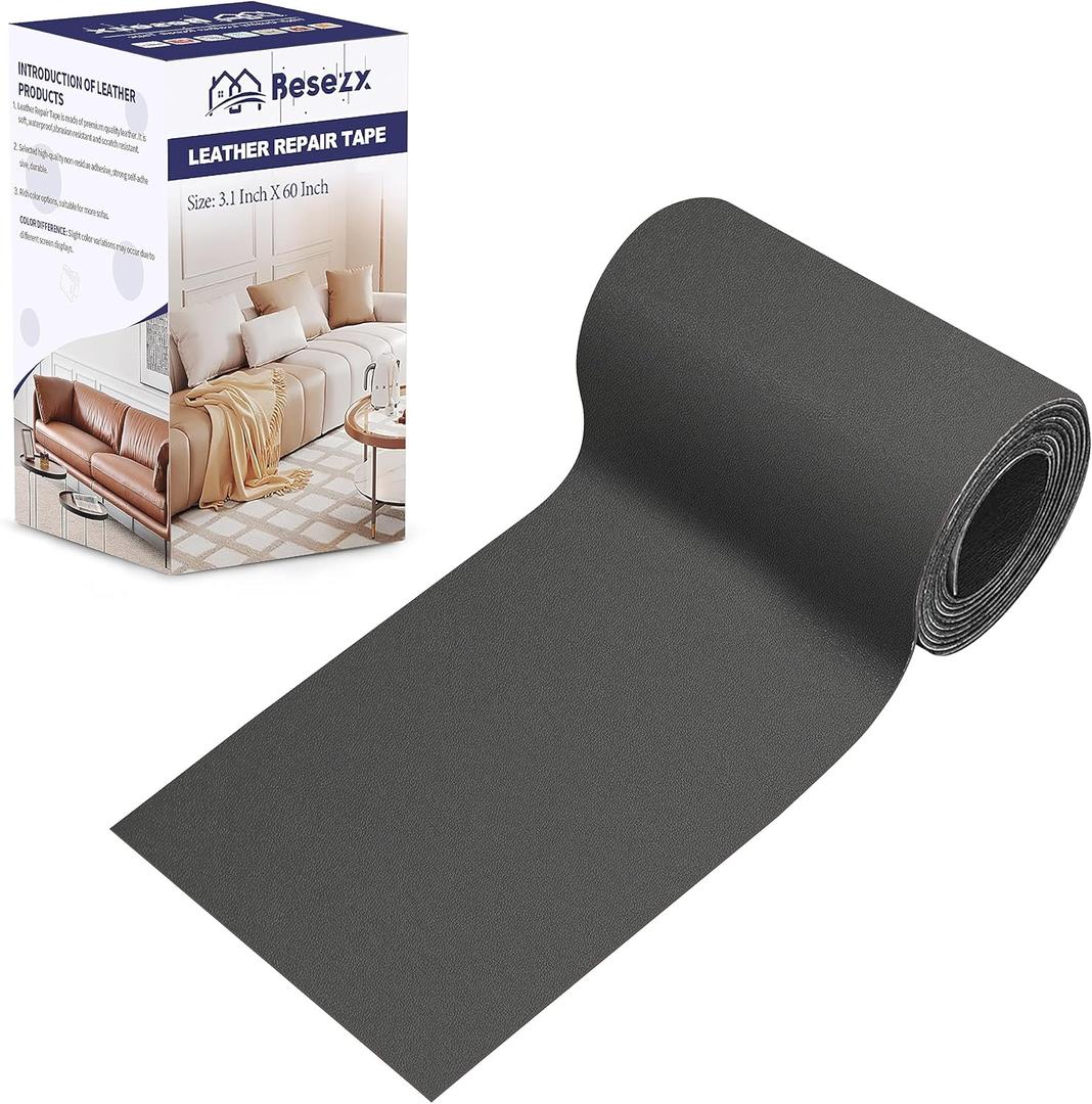 Leather Repair Patch Tape Kit, Self Adhesive Leather Repair for Furniture, Couch, Sofa, Car Seats,Office Chair,Vinyl Repair Kit.3.1inx60in (Dark Gray)
