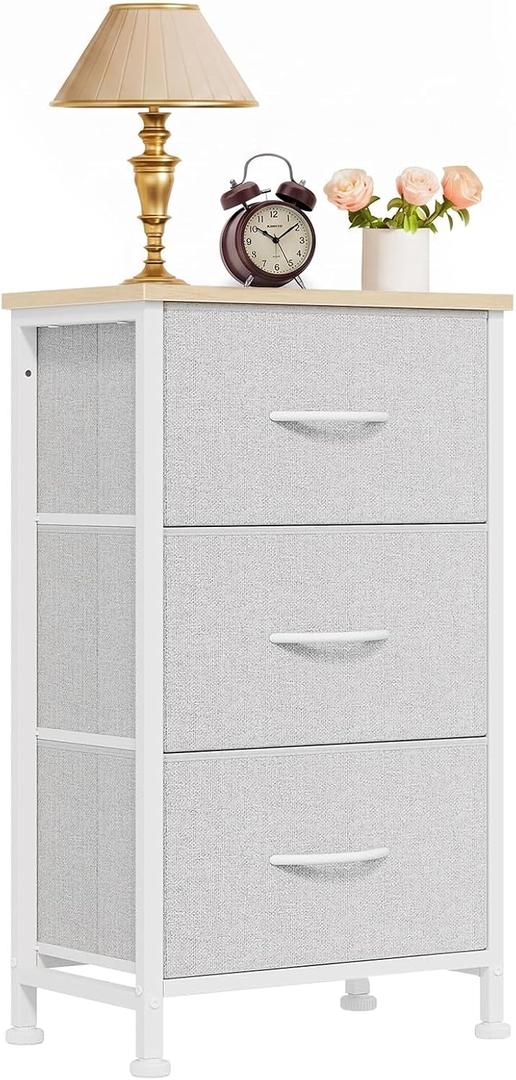 3 Drawers Dresser for Bedroom Fabric Storage Tower with Wooden Top