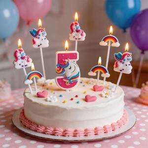 Unicorn Theme Birthday Candles Set of 7,4 Unicorns + 3 Rainbows,Magic Cake Toppers for Birthday,Wedding,Cupcake,Baby Shower,Gender Reveal