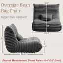 Bean Bag Chair for Adults, Giant Memory Foam Floor Sofa with Lumbar Pillow, Oversized Corduroy Beanbag Couch, Comfy Lounge Chair for Living Room, Bedroom, Apartment, Reading, Gaming, Gray