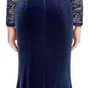 MISSMAY Women's Elegant Velvet V Neck Ruched Split Evening Long Dress (Blue, XL)