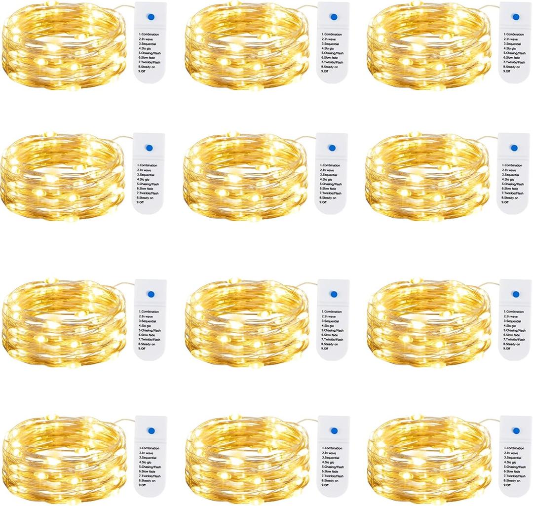 Minetom 12 Pack Fairy Lights Battery Operated String Lights 8 Modes, 7ft 20LED Warm White Waterproof Silver Wire Twinkle Lights, Firefly Starry Moon Lights for Mason Jars DIY Christmas Wedding Party