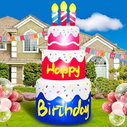 6 Ft Happy Birthday Inflatable Cake with Candles Outdoor Decorations Lighted Blow Up Holiday Birthday Party Decor with 6 LED Lights for Indoor Home Celebration Garden Lawn Yard Prop Sign