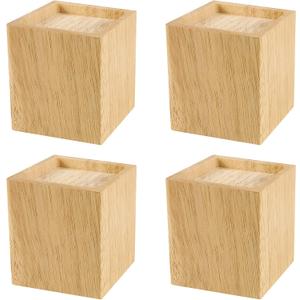 SINJEUN 4 Pack 4 Inch Solid Wood Bed Risers, Natural Square Wood Furniture Lifters, Wood Extenders Stilts for Table, Sofa, Armchairs, Cabinets