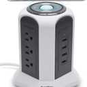 10ft Power Strip Tower Wireless Charger SUPERDANNY Surge Protector Extension Cord 10A 9-Outlet 4.5A 4 USB Electrical Charging Station Universal Socket for Laptop Phone White and Gray 