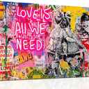 JKWALL77 Banksy Street Wall Art - Graffiti Abstract Canvas Wall-Art for Living Room Ready To Hang Size 40" x 20" (Colors 8)