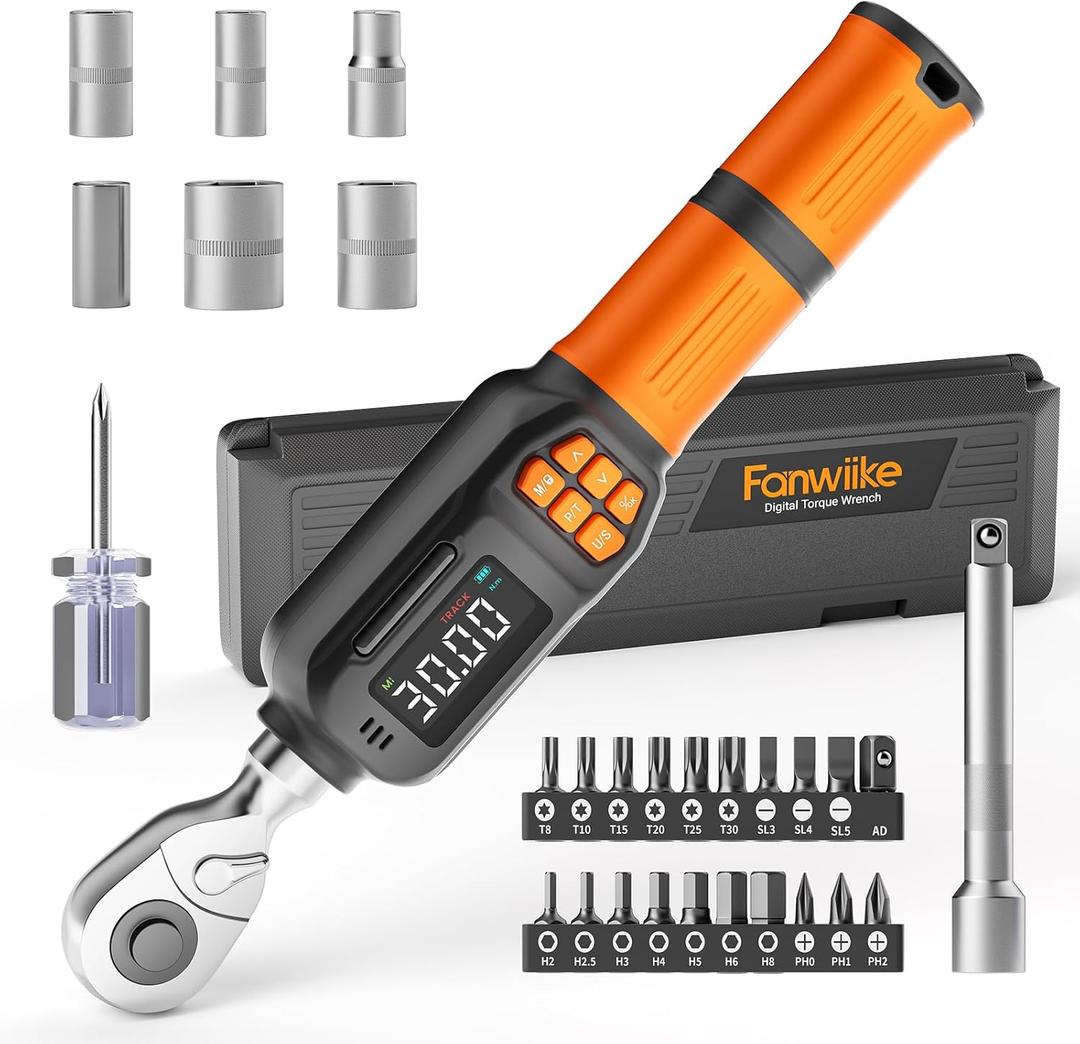 Digital Torque Wrench Set, 1.1-22.1 Ft.lb/1.5-30 Nm, 1/4" Drive Inch Pound Bike Torque Wrench Electronic with Buzzer & LCD Indicator for Bicycle E-bike Motorcycle (Black)